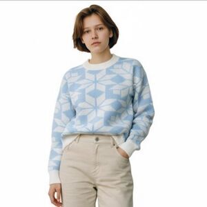 LULAROE Women's XL Pullover Sweater Blue White Snowflake Knit Fair Isle